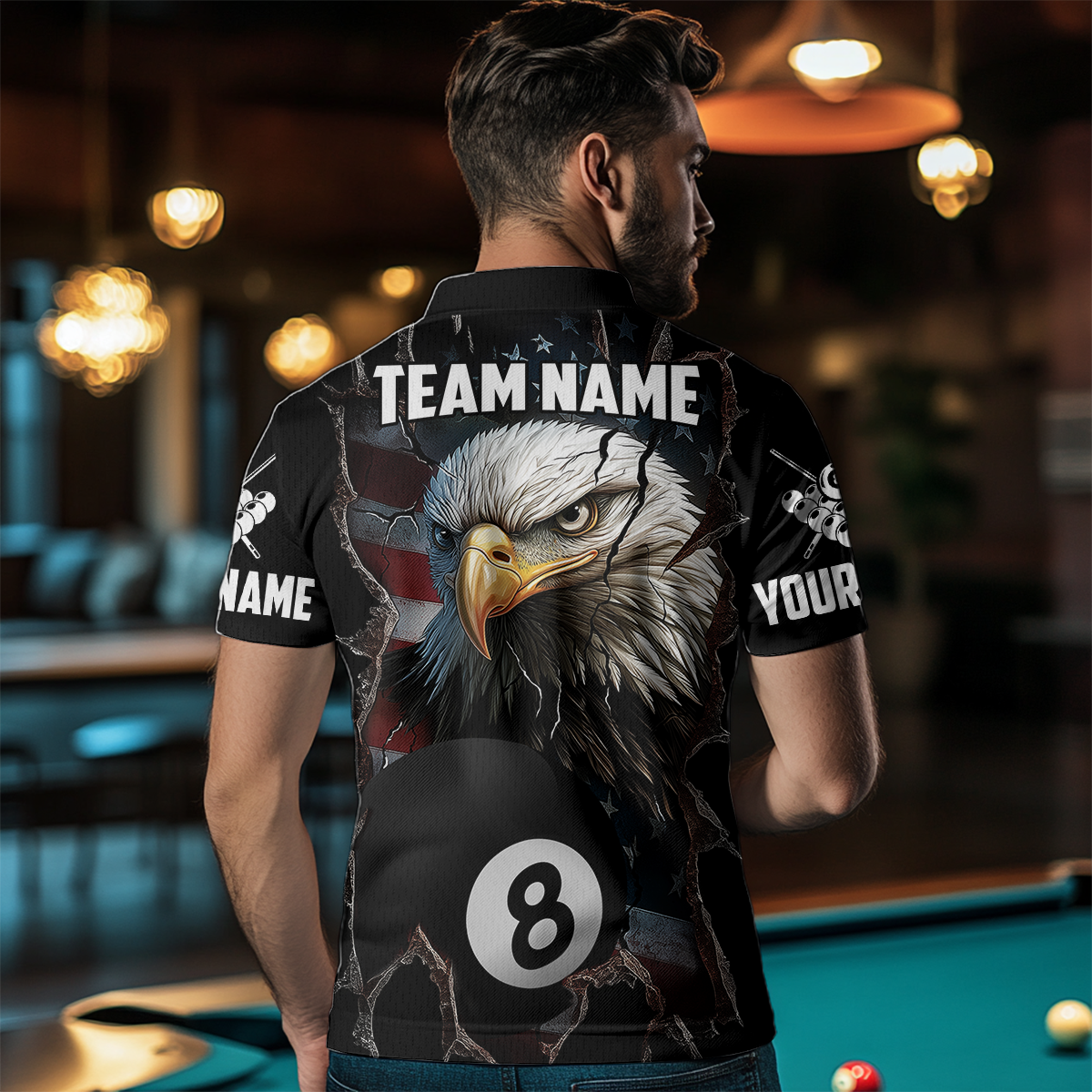 Eagle Billiard Shirt American Flag Billiard Jersey for Men Polo & 1/4 Zip Shirt Team NNT02