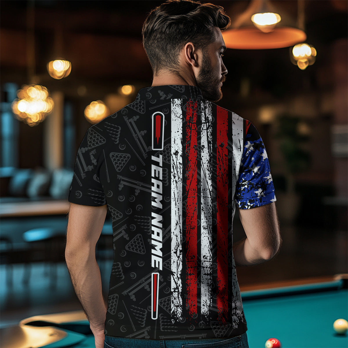 American Flag Billiard Shirt Funny Eagle Billiard Jersey Billiard for Men Polo & 1/4 Zip Shirt NNT06