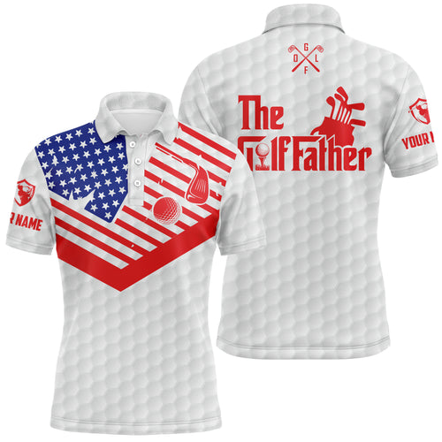 Mens white golf polo shirt custom American flag patriotic the golf father golf shirts for dad NQS5448