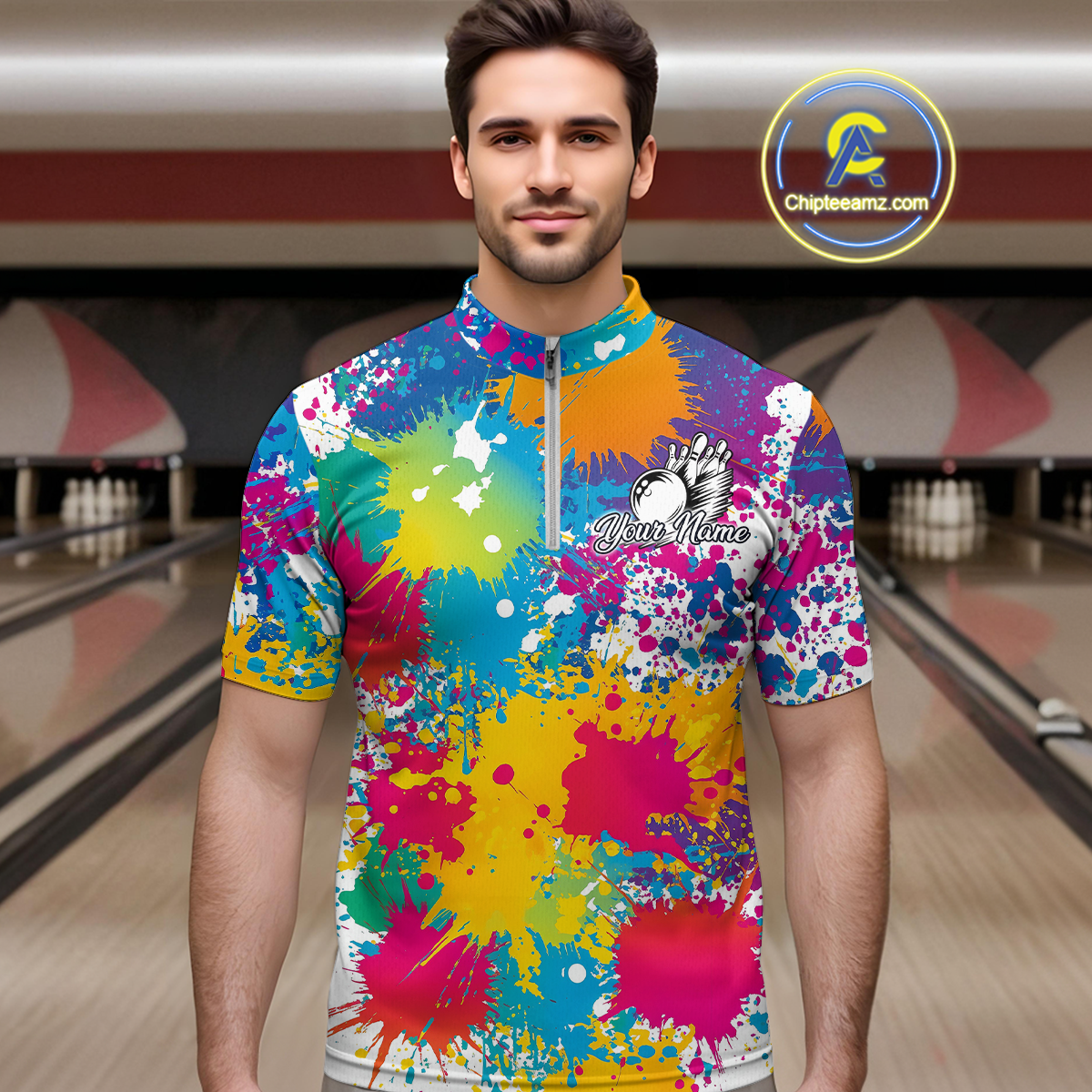Custom Colorful Bowling Men Shirts Bowling Uniform Polo & 1/4 Zip Bowling Team Jerseys HNT104