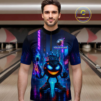 Custom Neon Lightning Bowling Shirt Funny Men Bowling Team Jersey Polo & 1/4-Zip Bowling Outfit QZT740