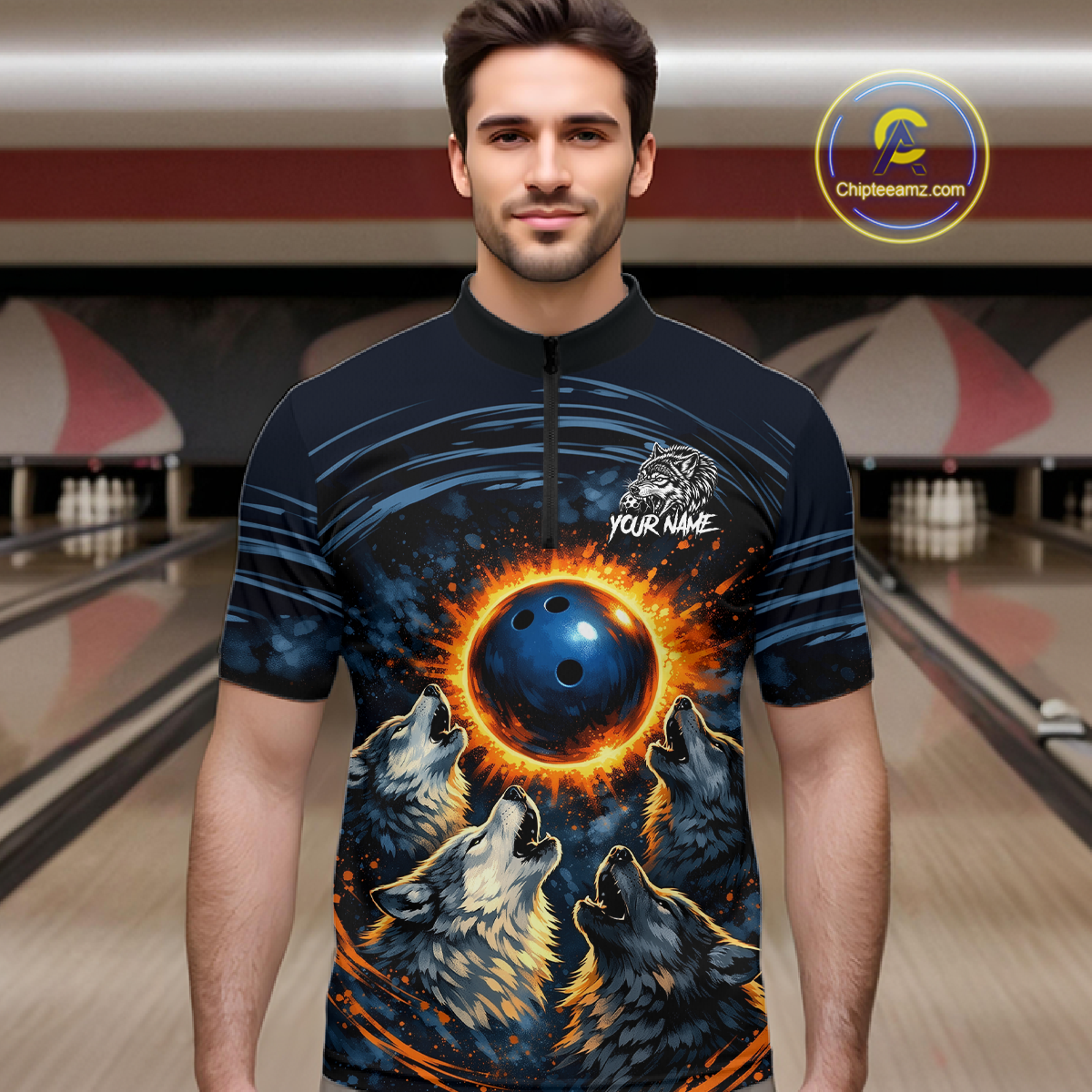 Wolf Bowling Jersey for Men Polo & 1/4 Zip Custom Wolf Bowling Team Shirts Bowling League HNT205