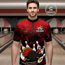 Load image into Gallery viewer, Custom Red Funny Turkey Bowling Jersey for Men Thanksgiving Bowling Team Shirts Polo &amp; 1/4 Zip HNT125