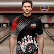 Load image into Gallery viewer, Custom Red Funny Bowling Shirt Crazy Bowling Jersey Men Polo &amp; 1/4 Zip Bowling Outfit QZT785