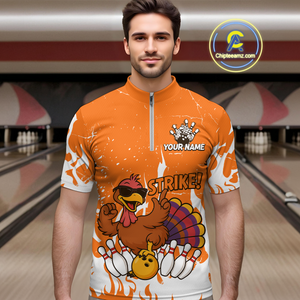 Custom Orange Funny Turkey Bowling Jersey for Men Thanksgiving Bowling Team Shirts HNT115