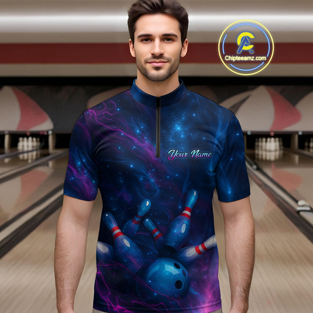 Watercolor Galaxy Bowling Shirts for Men Women Team Custom Bowling Polo & Quarter Zip MBL146