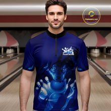 Load image into Gallery viewer, Blue Bowling Shirts for Team Women Men Custom Wolf Bowling Jerseys for Couples MBL202