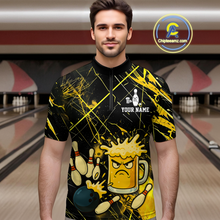 Load image into Gallery viewer, Custom Yellow Funny Beer Bowling Shirt Team Bowling League Jersey for Men Bowling Outfit QZT767