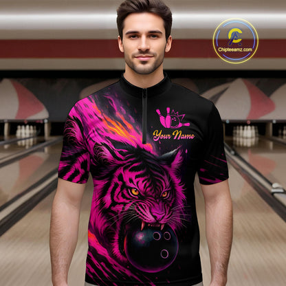 Pink Tiger Bowling Shirts for Men Women Team Bowling Polo & Quarter Zip Shirts MBL150