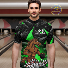 Load image into Gallery viewer, Custom Green Funny Horse Bowling Jersey for Men Bowling Team Shirts Bowling League Polo &amp; 1/4 Zip HNT183