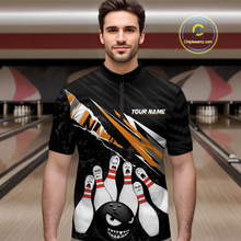 Load image into Gallery viewer, Custom Orange Funny Bowling Jersey for Men Bowling Uniform Polo &amp; 1/4 Zip Bowling Team Shirts HNT128