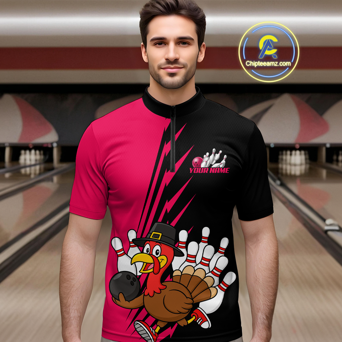 Pink Turkey Bowling Shirts for Women Men Team Custom Bowling Jerseys Thanksgiving MBL180
