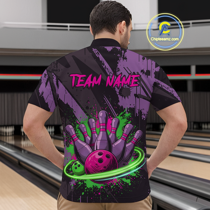 Custom Colorful Bowling Men Shirts Bowling Uniform Polo & 1/4 Zip Bowling Team Jerseys HNT99