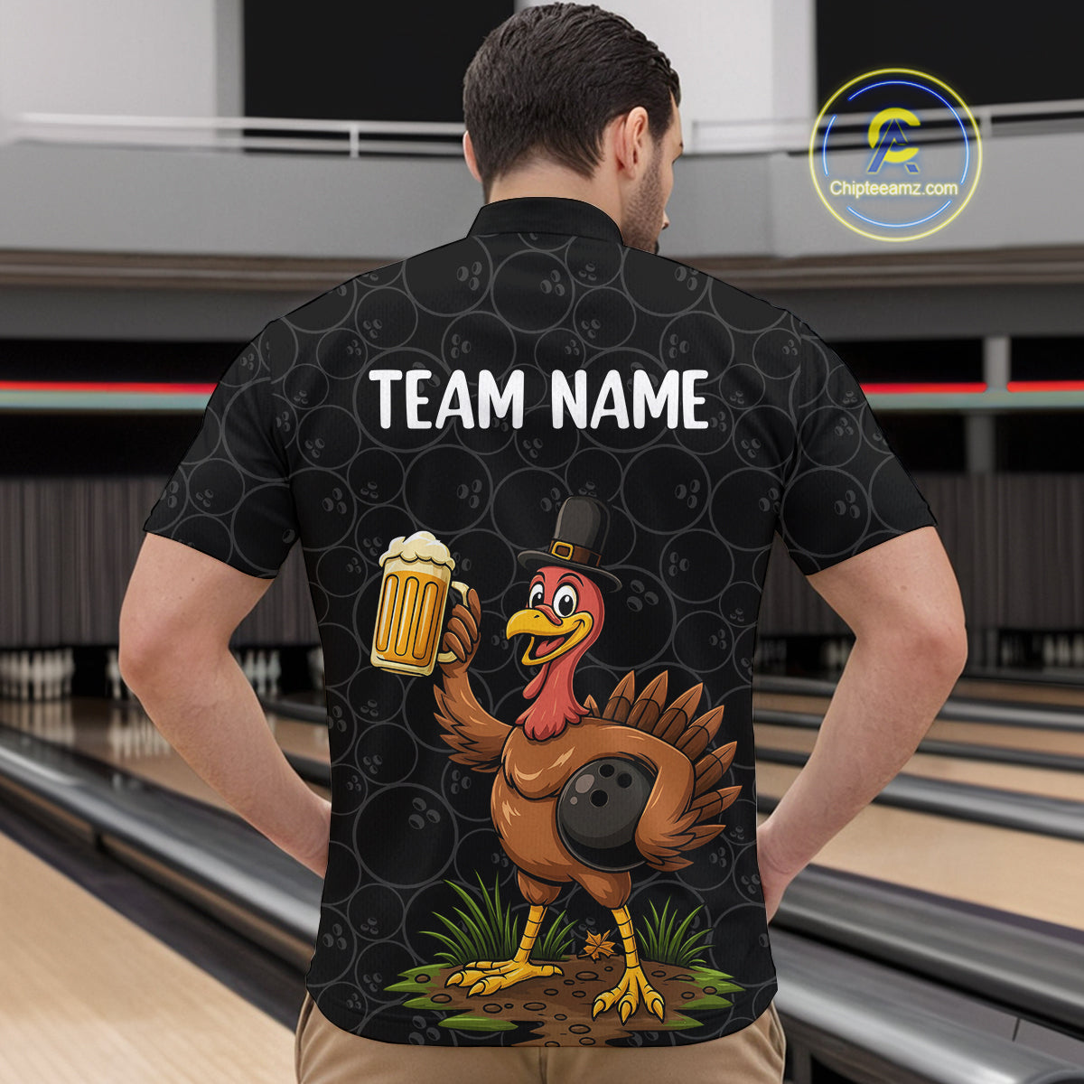 Funny Turkey Bowling Beer Thanksgiving Black Camo Custom Team bowling jerseys men, bowling gifts NQS10974