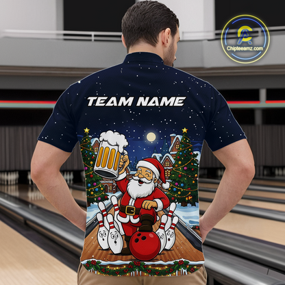 Custom Funny Beer Santa Christmas Bowling Jersey for Men Bowling Team Shirts Polo & 1/4 Zip HNT140