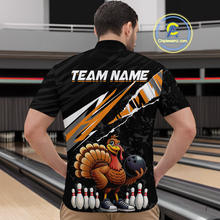 Load image into Gallery viewer, Custom Orange Funny Turkey Bowling Jersey for Men Thanksgiving Bowling Shirts Polo &amp; 1/4 Zip HNT117