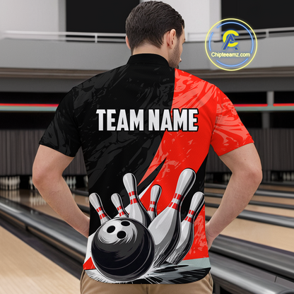 Custom Red Bowling Custom Men Bowling Shirt Polo & Quarter-Zip Bowling Team Jerseys HNT75