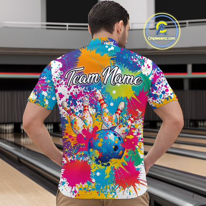 Custom Colorful Bowling Men Shirts Bowling Uniform Polo & 1/4 Zip Bowling Team Jerseys HNT104