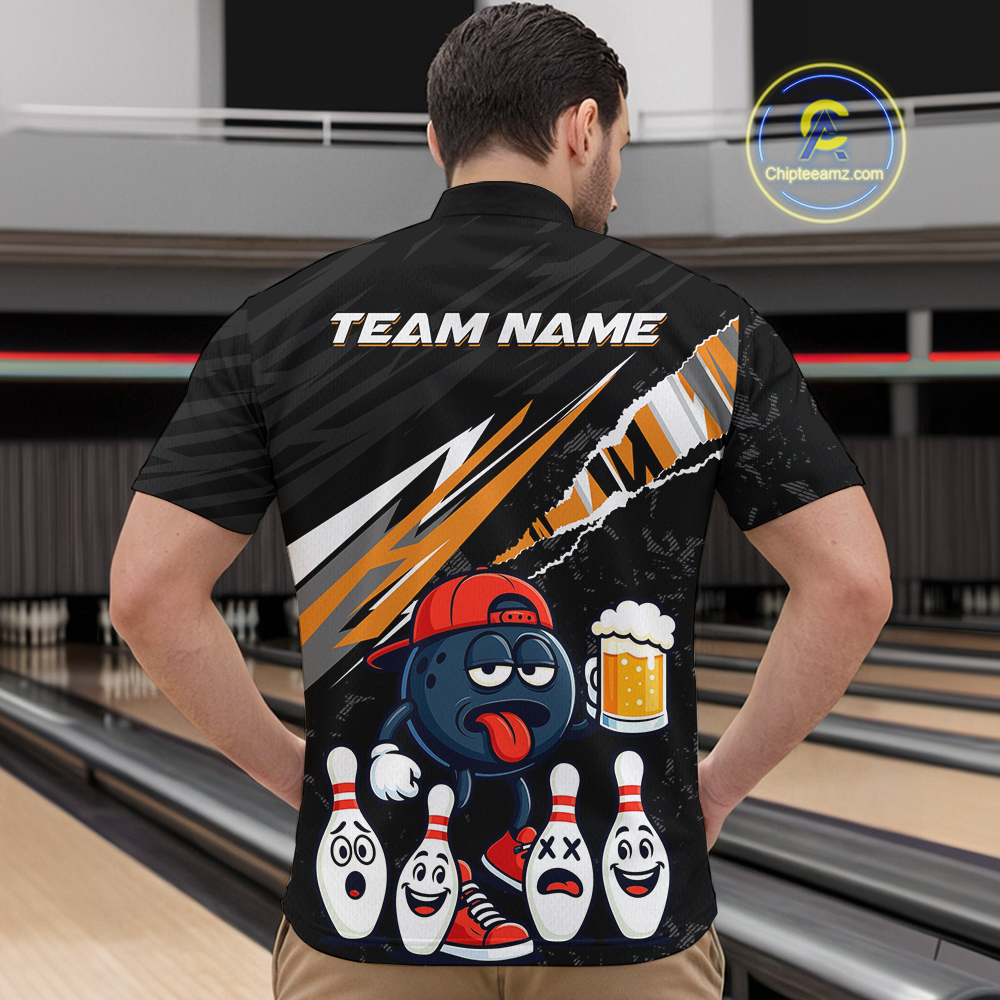 Custom Orange Beer Bowling Jersey for Men Bowling Team Shirts Bowling Uniform Polo & 1/4 Zip HNT133