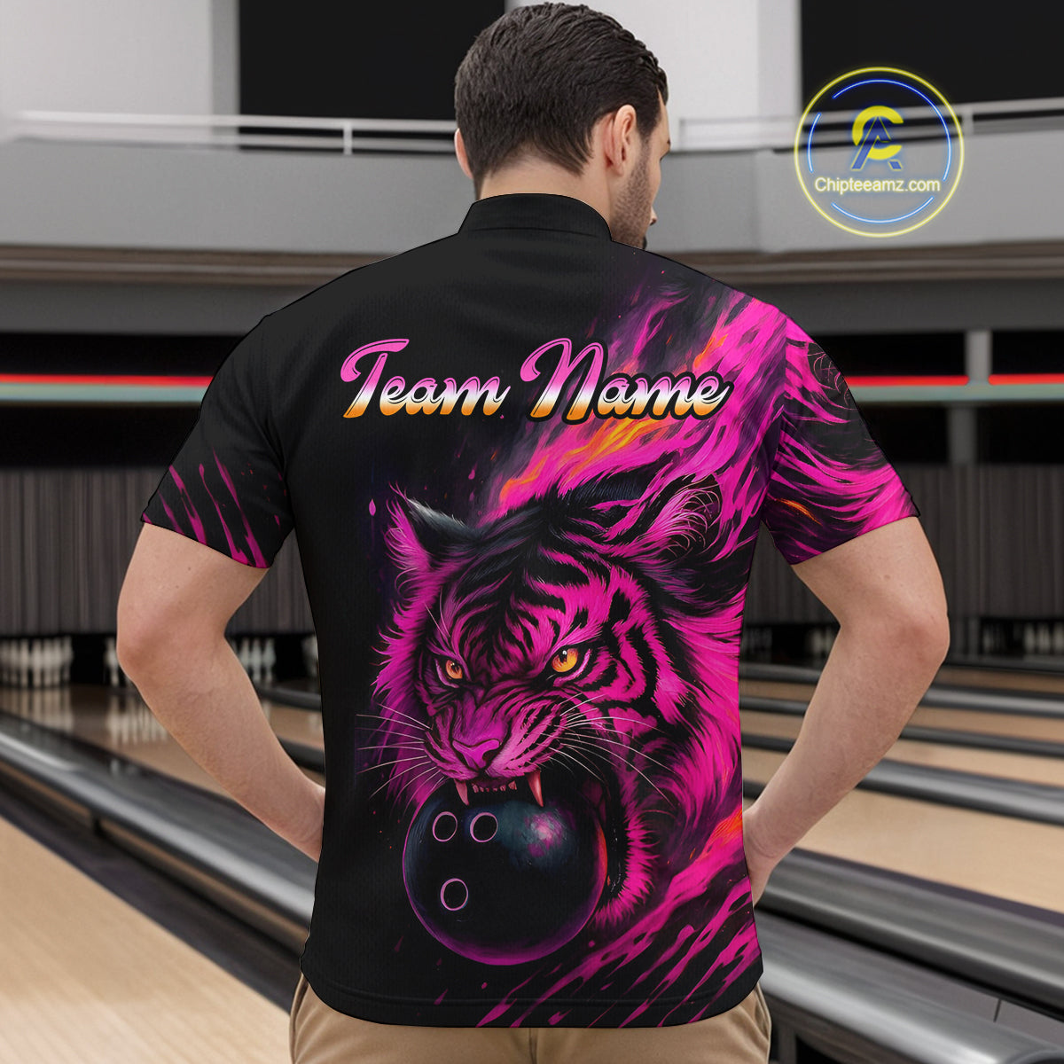 Pink Tiger Bowling Shirts for Men Women Team Bowling Polo & Quarter Zip Shirts MBL150