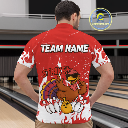 Custom Red Funny Turkey Bowling Jersey for Men Thanksgiving Bowling Team Shirts HNT115