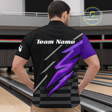 Load image into Gallery viewer, Black and Purple Lightning Bowling Polo, Quarter Zip Shirt for Men Custom Bowling Team League Jersey NQS10907
