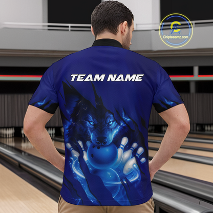 Blue Bowling Shirts for Team Women Men Custom Wolf Bowling Jerseys for Couples MBL202