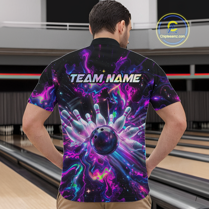Custom Watercolor Pink Purple Bowling Jersey for Men Bowling Team Shirts Polo & 1/4 Zip HNT268