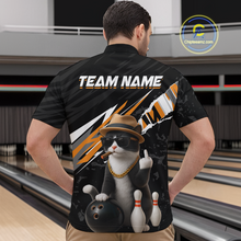 Load image into Gallery viewer, Custom Orange Funny Cat Bowling Jersey for Men Bowling Shirt Polo &amp; 1/4 Zip Bowling Team Shirts HNT136