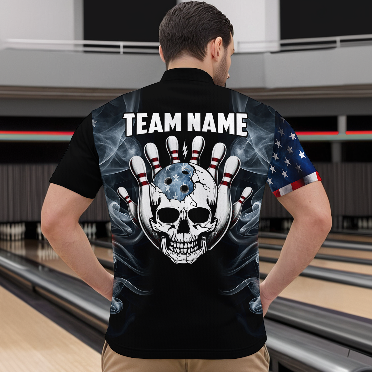 Custom Skull Bowling 1/4 Zip Shirts For Men Women American Flag Bowling Jersey Team BDT507
