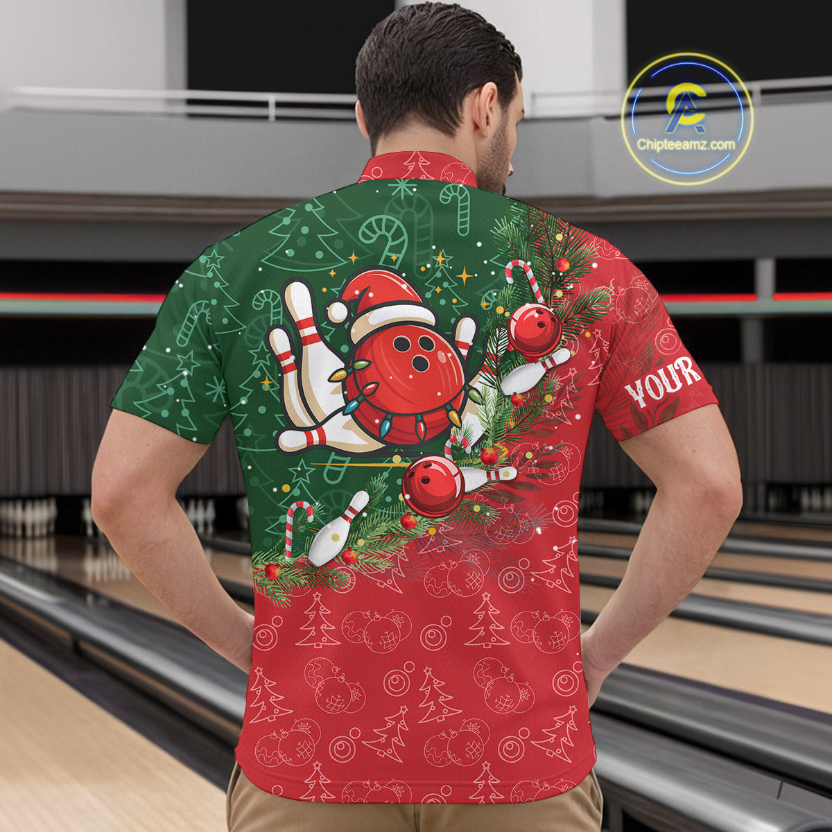 Christmas Santa Mens Bowling Polo, Quarter Zip Shirt Custom Christmas Team Bowling outfit For Men NQS10342
