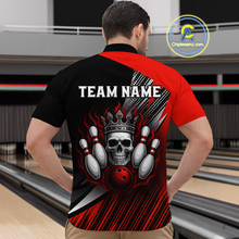 Load image into Gallery viewer, Red Skull Crown Bowling Custom Men Bowling Shirt Polo &amp; Quarter-Zip Bowling Team Jerseys HNT65