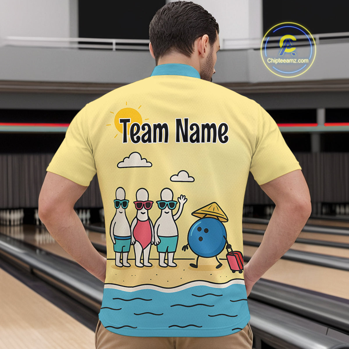 Summer Bowling Shirt Custom Quarter-Zip Bowling Jersey Funny Bowling Pins and Ball QZT695