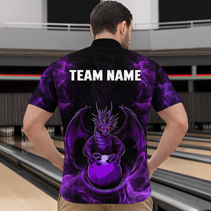 Purple Dragon Custom Name Bowling Shirts For Men, Bowling Team Jersey Polo & Quarter-Zip Shirt HNT39