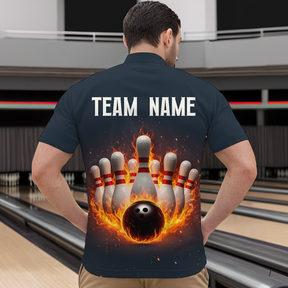 Custom Flaming Bowling Shirt for Men Women Fire Bowling Polo Shirts & Quarter Zip MBL83