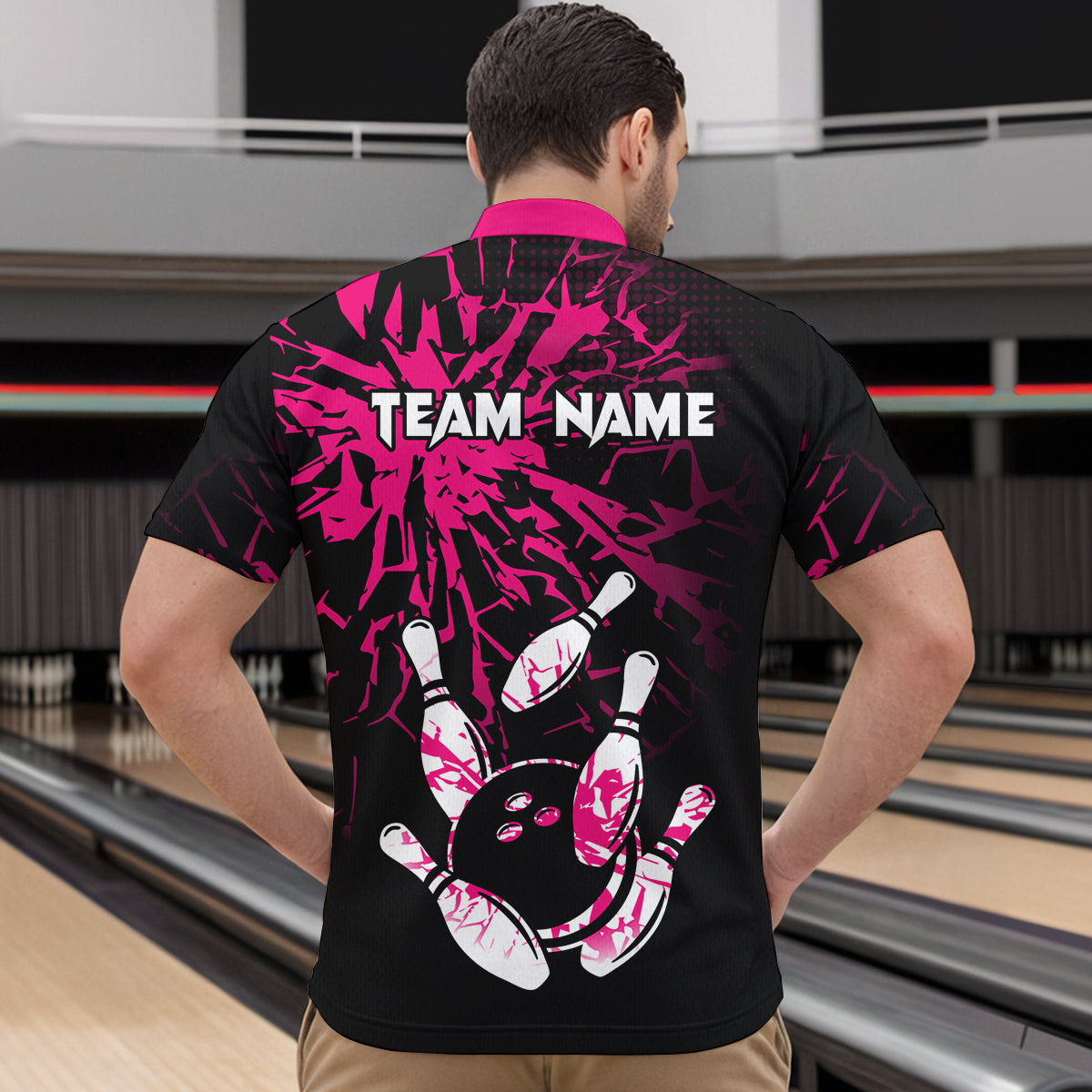 Custom Pink Bowling Shirts Funny Bowling Jersey for Men Women Team Polo&1/4 Zip MBL44