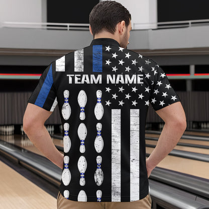 Custom Blue Bowling Shirts for Men Women Team Patriotic Bowling Polo & 1/4 Zip Shirt MBL39