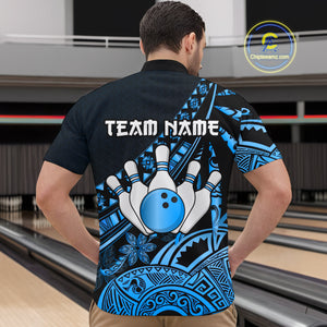 Blue Vintage Bowling Custom Men Bowling Shirt Polo & Quarter-Zip Bowling Team Jerseys HNT69