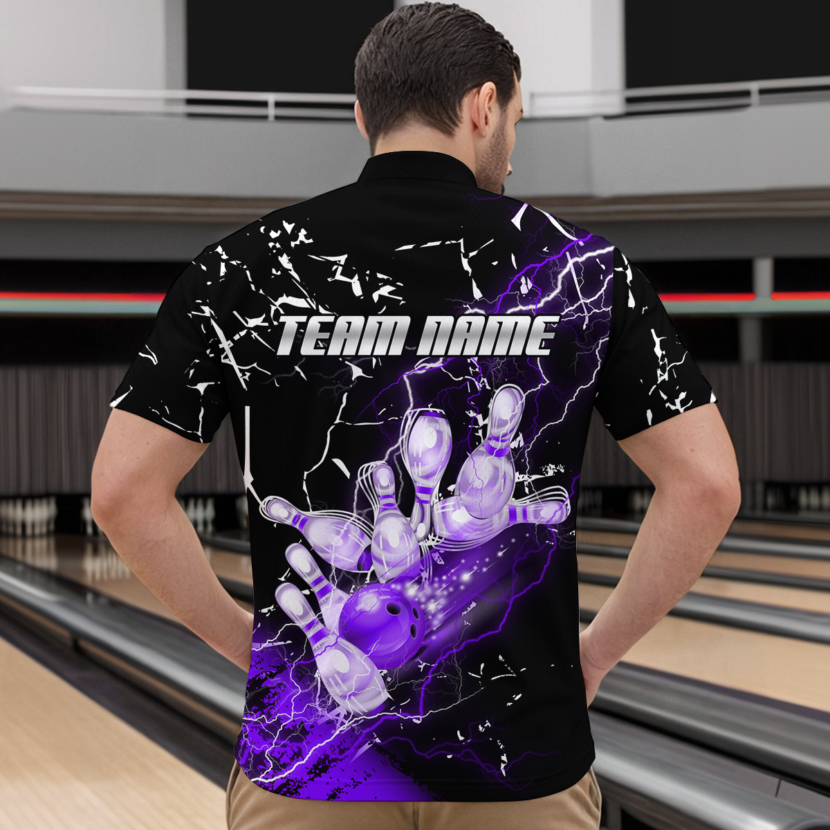 Custom Purple Lightning Bowling Shirts for Men Women Team Bowling Polo & 1/4 Zip MBL80