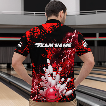 Red Thunder Lightning Bowling Shirt Custom Colorful Bowling Jersey Men Women Team MBL67