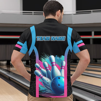 Pink&Blue Bowling Shirt for Men Women Team Bowling Jersey Bowling Polo & 1/4 Zip MBL57