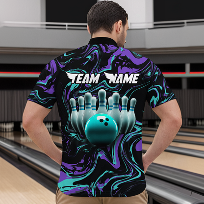 Purple Bowling Custom Men Bowling Shirt Polo & Quarter-Zip Bowling Team Jerseys HNT48