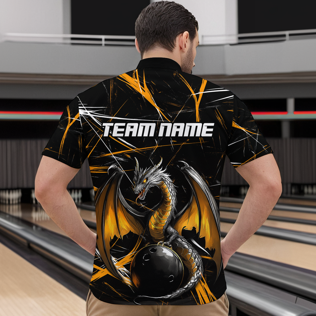 Black & Gold Dragon Bowling Shirt Custom Quarter-Zip Bowling Jersey for Men Women QZT682