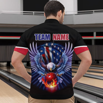 American Bowling Quarter-Zip Shirt For Men & Women Custom Eagle Bowling Team Jersey Black BDT539
