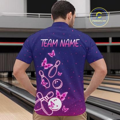 Purple Butterflies Bowling Shirts for Women Men Team Custom Bowling Jerseys MBL135