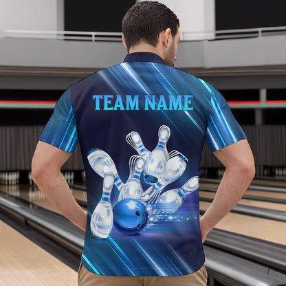 Custom Blue Bowling Jersey for Men Bowling Team Shirts Bowling Uniform Polo & 1/4 Zip HNT162
