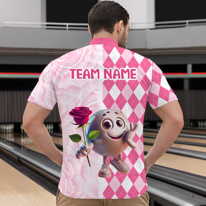 Personalized Rose Bowling Team Jersey Quarter-Zip Bowling Shirt for Couples QZT611