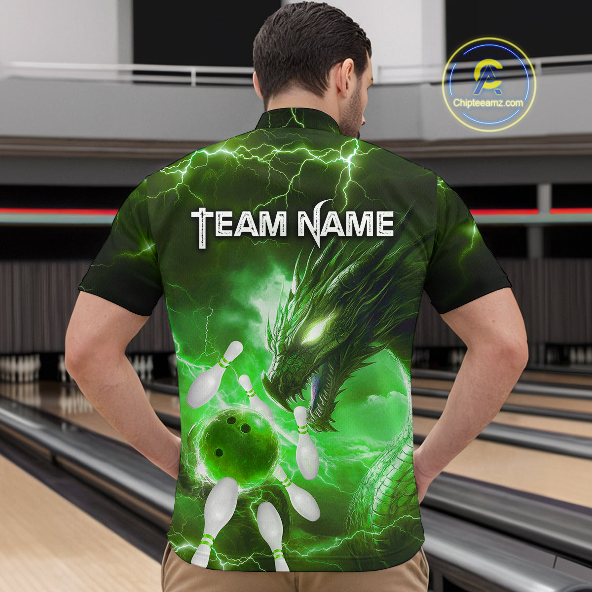 Custom Dragon Bowling Shirt Green Thunder Bowling Jersey for Men Women Team MBL82