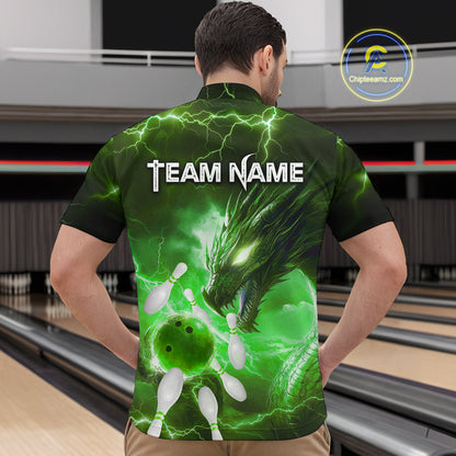 Custom Dragon Bowling Shirt Green Thunder Bowling Jersey for Men Women Team MBL82