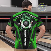 Load image into Gallery viewer, Black Men bowling Polo, Quarter Zip shirt Custom lightning thunder team league bowling jersey | Green NQS10374